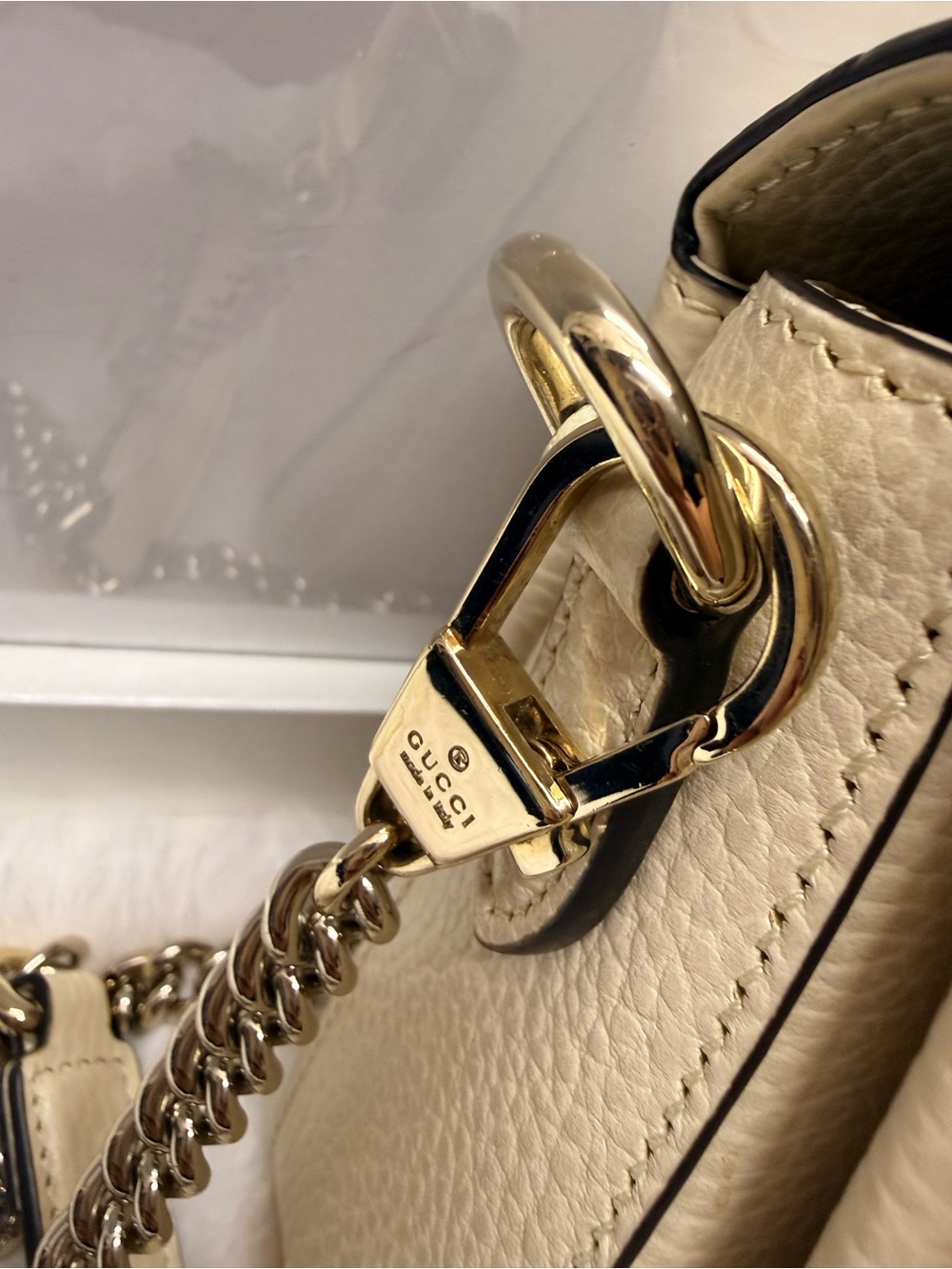 GUCCI-607720 493075 Interlocking G Beige Leather Crosbbody - Picture 10 of 15